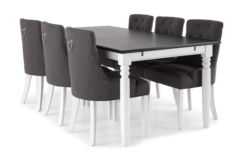 Hampton Spisebordssæt 190cm Mahognifinér m. 6 Viktoria Stole - Hvid/Sort/Mørkegrå - Møbler - Borde - Spisebordssæt