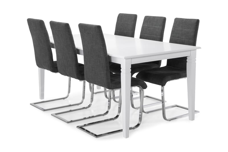 Hartford Spisebord med 6 stk Cibus Stole - Hvid/Grå - Møbler - Borde - Spisebordssæt