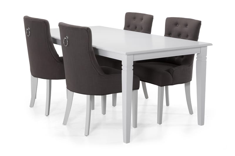 Hartford Spisebord med 6 stk Viktoria Stole - Hvid/Mørkegrå - Møbler - Borde - Spisebordssæt