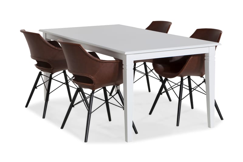 Hartford Spisebordssæt 180 cm med 4 Kairo Stole - Hvid/Vintage Brun/Eg - Møbler - Borde - Spisebordssæt
