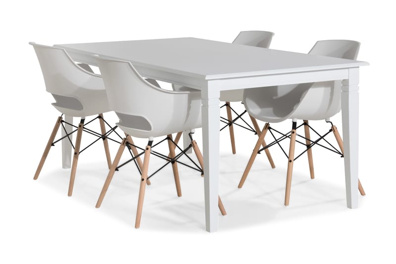 Hartford Spisebordssæt 180 cm med 6 Kairo Stole - Hvid/Hvid/Eg - Møbler - Borde - Spisebordssæt