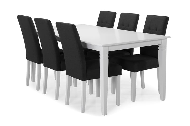 Hartford Spisebordssæt med 6 stk Viktor Stole - Hvid/Mørkegrå - Møbler - Borde - Spisebordssæt