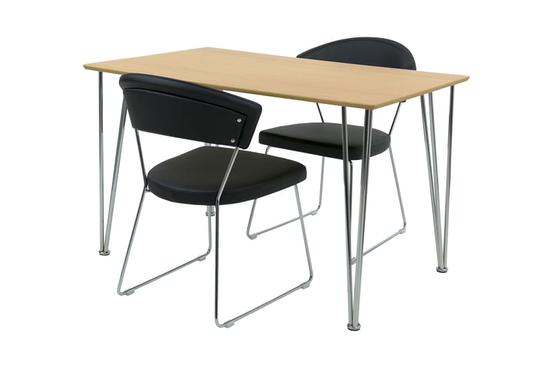 Ikeda Spisebordssæt 120 cm + 2 Avezzano Stole - Sort/Natur/Krom - Møbler - Stole & lænestole - Spisebordsstole & køkkenstole