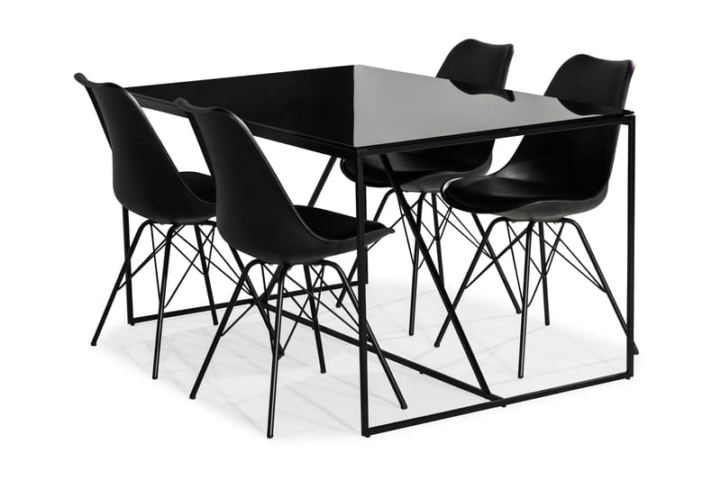 Indy Spisebordssæt med 4 Shell Stole - Sort - Møbler - Borde - Spisebordssæt