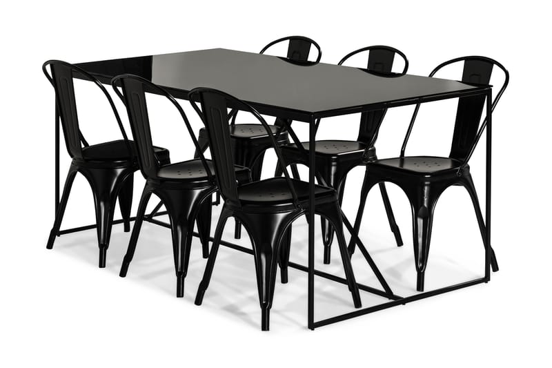 Indy Spisebordssæt med 6 Amparo Stole - Glas/Metal/Sort - Møbler - Borde - Spisebordssæt