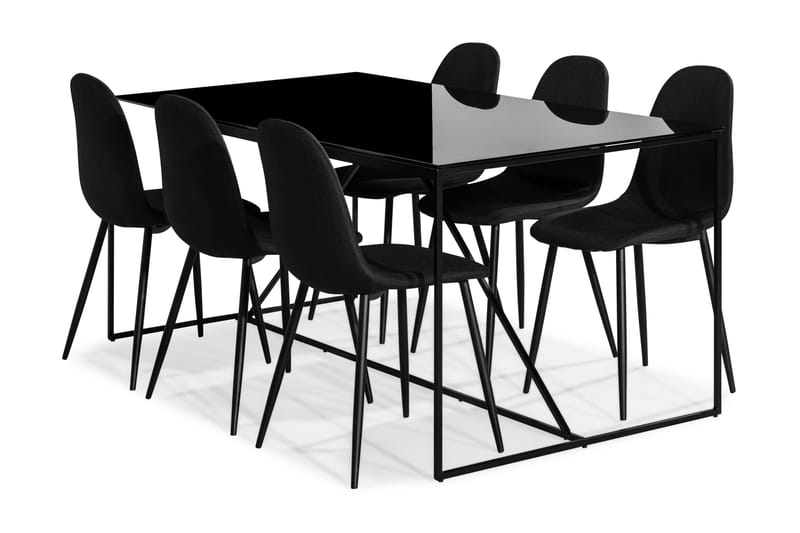 Indy Spisebordssæt med 6 Nibe Stole - Glas/Metal/Sort - Møbler - Borde - Spisebordssæt