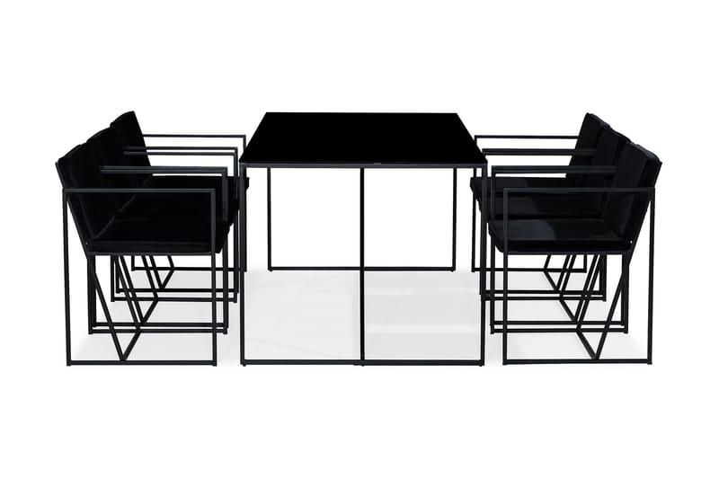 Indy Spisebordssæt med 6 Stole - Glas/Metal/Vit/Sort - Møbler - Borde - Spisebordssæt