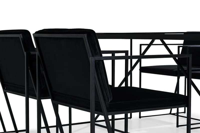 Indy Spisebordssæt med 6 Stole - Glas/Metal/Vit/Sort - Møbler - Borde - Spisebordssæt