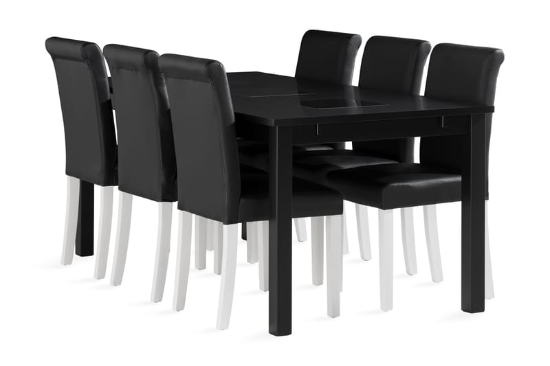 Jasmin Spisebord 180cm m 6 Ravesta Spisebordsstol Kunstlæder - Sort - Møbler - Borde - Spisebordssæt