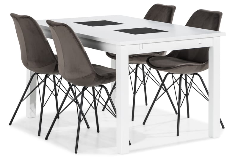 Jasmin Spisebordssæt 140 cm med 4 Shell Stol Velour - Sort - Møbler - Borde - Spisebordssæt
