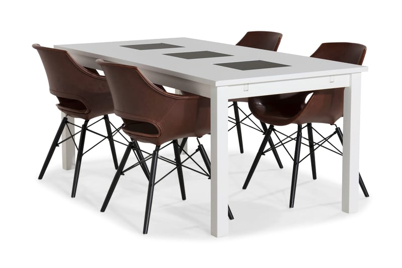 Jasmin Spisebordssæt 180 cm med 4 Kairo Stole - Hvid/Vintage Brun/Eg - Møbler - Borde - Spisebordssæt