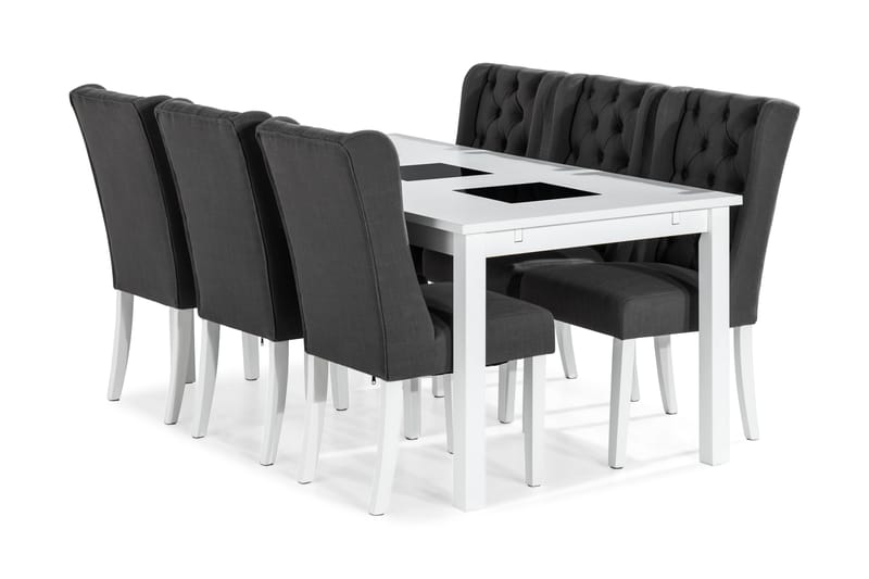 Jasmin Spisebordssæt 180 cm med 6 Irma Stole - Vintage Elm/Hvid/Grå - Møbler - Borde - Spisebordssæt