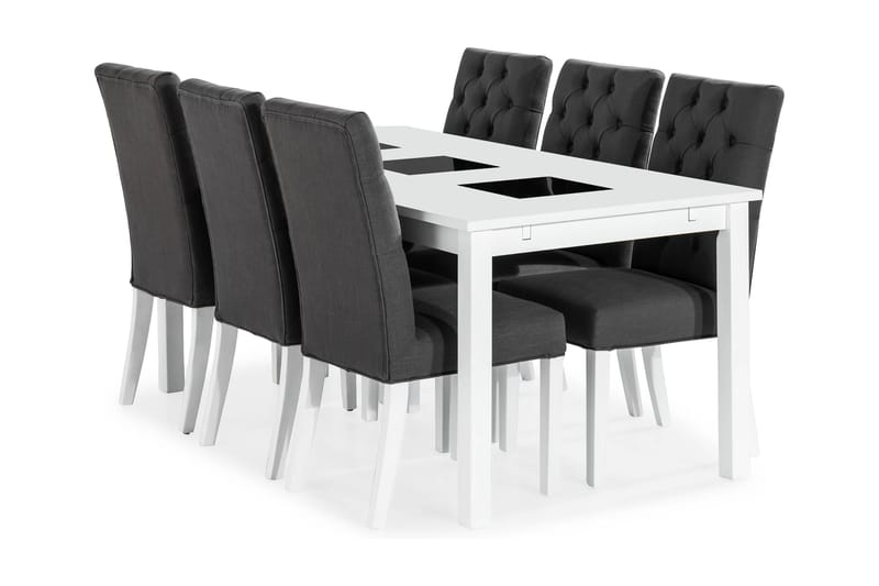 Jasmin Spisebordssæt med 6 Jenny Stole - Hvid/Grå - Møbler - Borde - Spisebordssæt