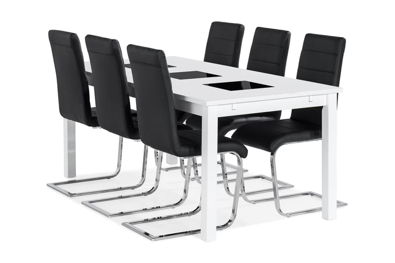 Jasmin Spisebordssæt med 6 stk Cibus Stole - Hvid/Sort - Møbler - Sofaer - Lædersofaer