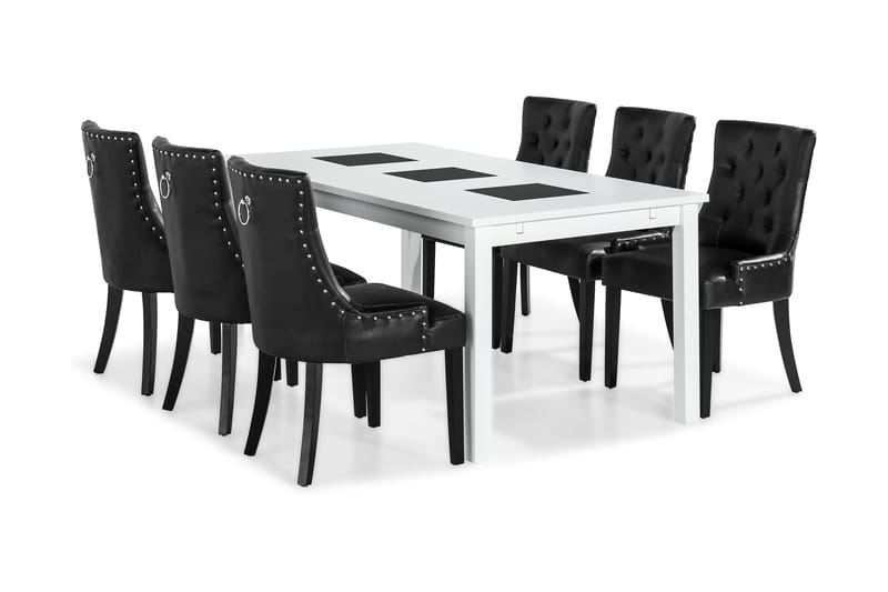 Jasmin Spisebordssæt med 6 stk Tuva Stole - Hvid/Sort Vintage - Møbler - Borde - Spisebordssæt