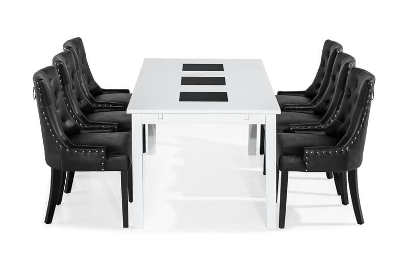 Jasmin Spisebordssæt med 6 stk Tuva Stole - Hvid/Sort Vintage - Møbler - Borde - Spisebordssæt