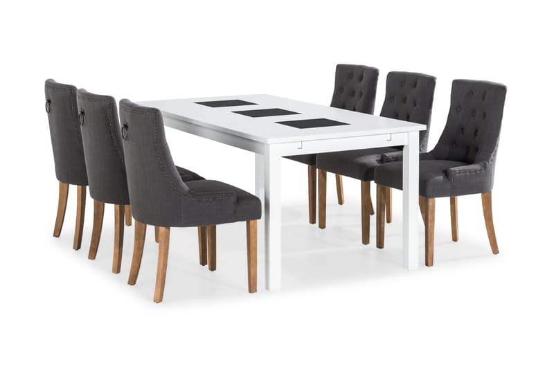 Jasmin Spisebordssæt med 6 stk Viktoria Stole - Grå/Træben - Møbler - Borde - Spisebordssæt