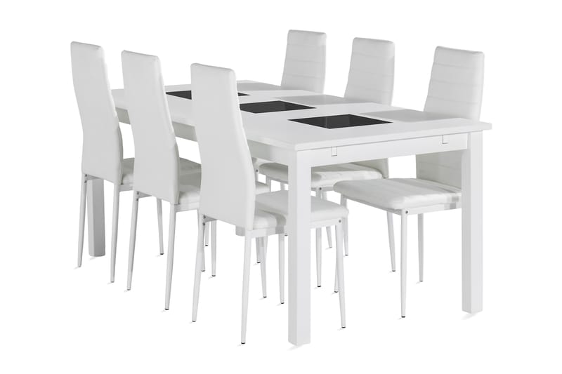 Jasmin Spisebordssæt med 6 Ted Stole - Hvid/Hvid PU - Møbler - Borde - Spisebordssæt