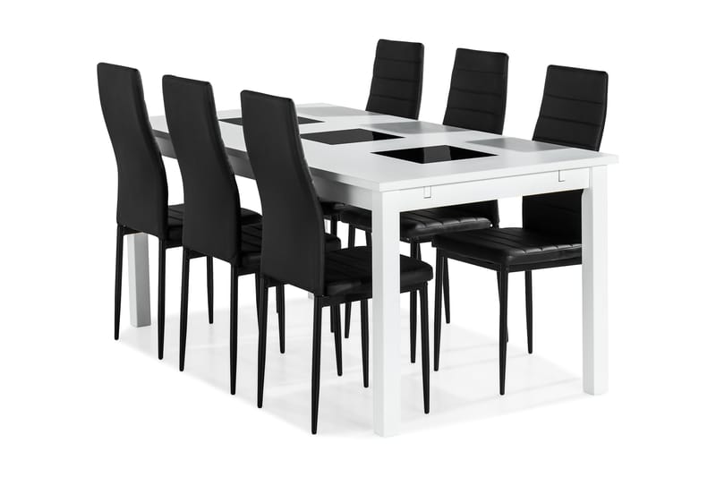 Jasmin Spisebordssæt med 6 Ted Stole - Hvid/Sort/PU - Møbler - Borde - Spisebordssæt