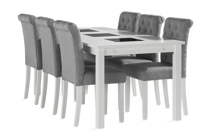 Jasmin Udtrækkelig spisebord 180 cm med 6 Stormon Mats - Hvid - Møbler - Borde - Spisebordssæt