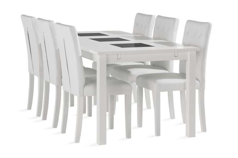 Jasmin udvideligt spisebord 180 cm med 6 Brunnevik stol - Hvid - Møbler - Borde - Spisebordssæt