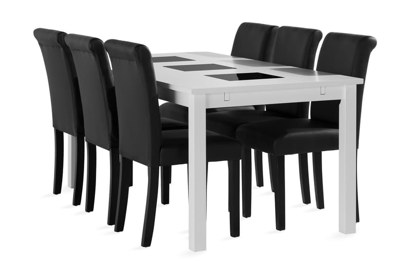 Jasmin udvideligt spisebord 180 cm med 6 Ravesta stole - Hvid - Møbler - Borde - Spisebordssæt