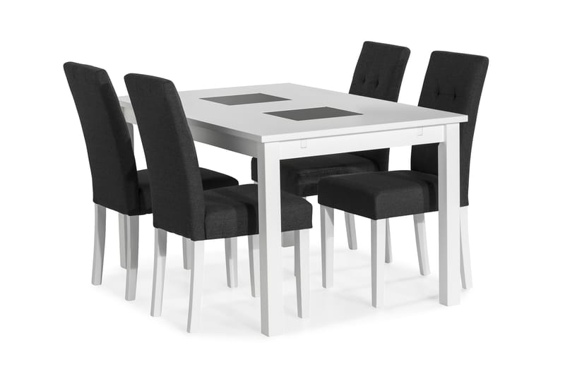 Jasmin Udvideligt Spisebordssæt 140 cm med 4 Viktor Stole - Hvid/Mørkegrå/Hvid - Møbler - Borde - Spisebordssæt
