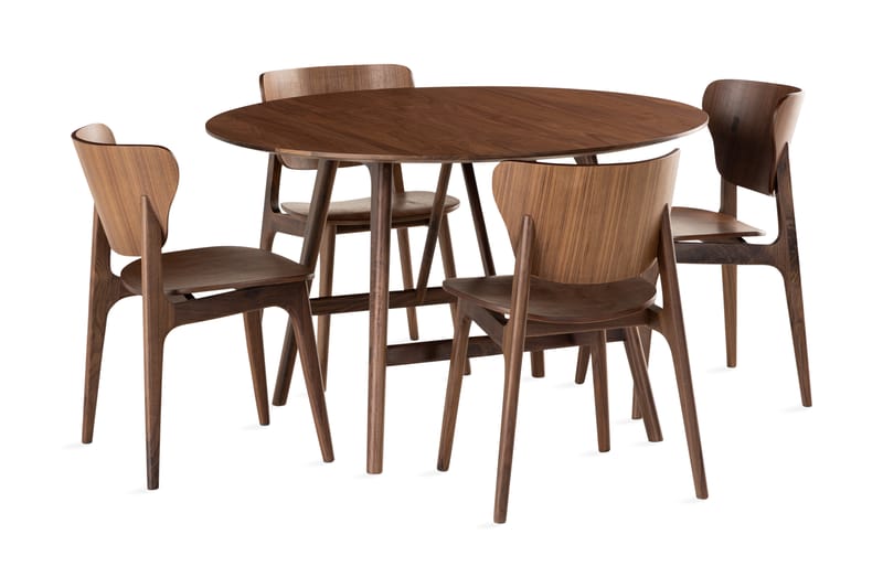 Jerup Spisebordssæt 120 cm Rundt inkl 4 stole - Valnød - Møbler - Borde - Spisebord og køkkenbord