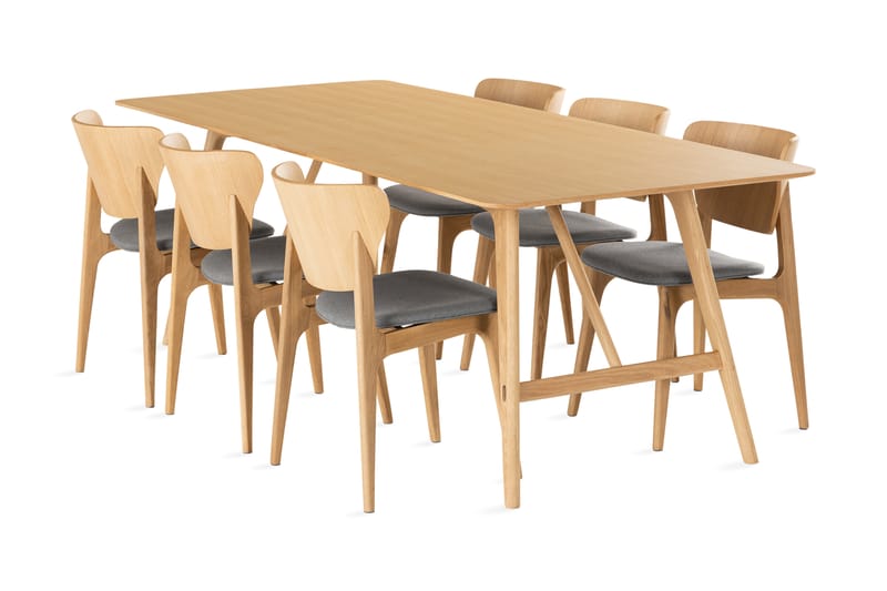 Jerup Spisebordssæt 220 cm inkl 6 Stole - Natur - Møbler - Borde - Spisebord og køkkenbord