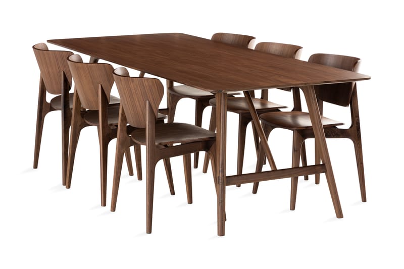 Jerup Spisebordssæt 220 cm inkl 6 Stole - Valnød - Møbler - Stole & lænestole - Spisebordsstole & køkkenstole
