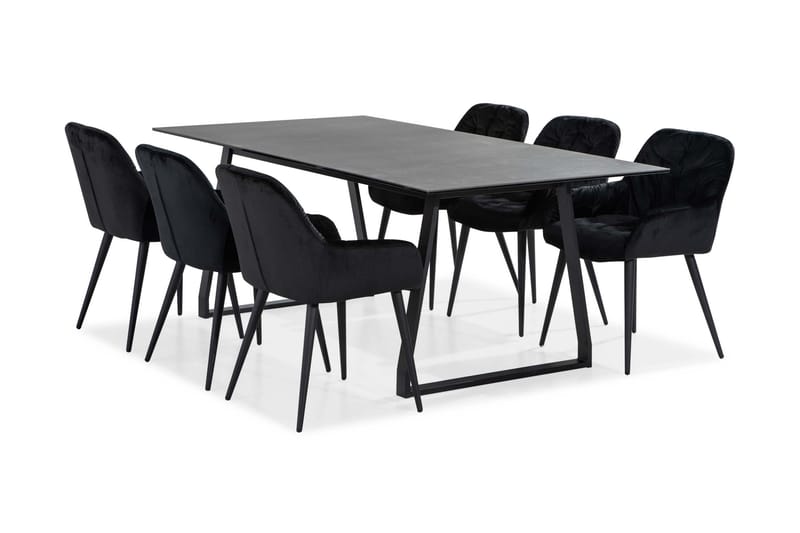 Kaj Spisebord 200 cm  6 st Giovanni Stol Velour - Møbler - Borde - Spisebord og køkkenbord