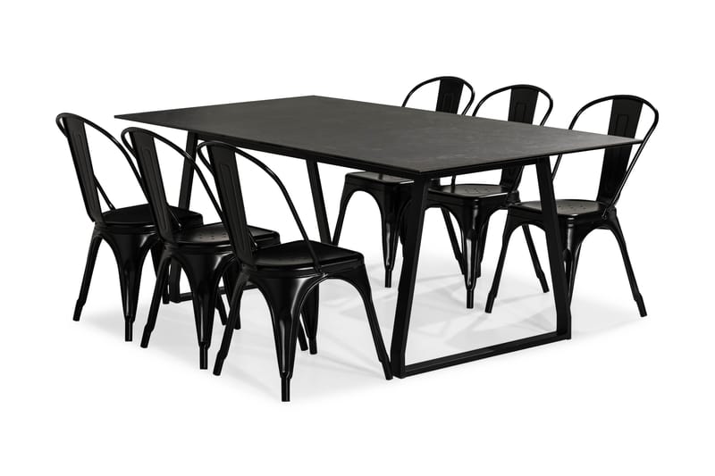 Kaj Spisebordssæt 200 cm med 6 Amparo Stole - Sort/Sort - Møbler - Borde - Spisebordssæt