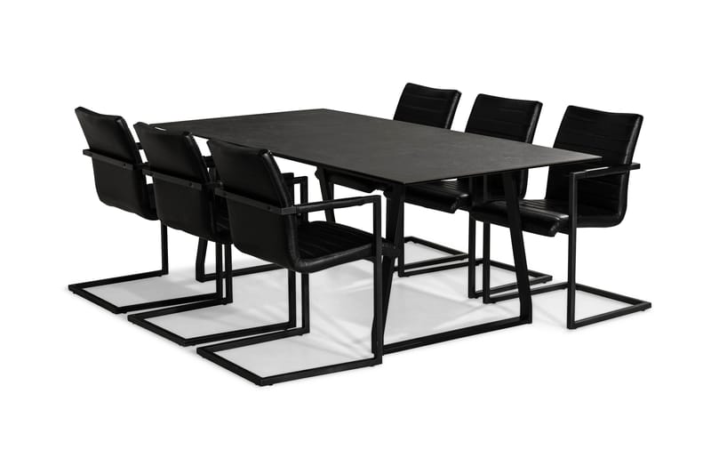 Kaj Spisebordssæt 200 cm med 6 House Stole Vintage - Sort/Sort PU - Møbler - Borde - Spisebordssæt