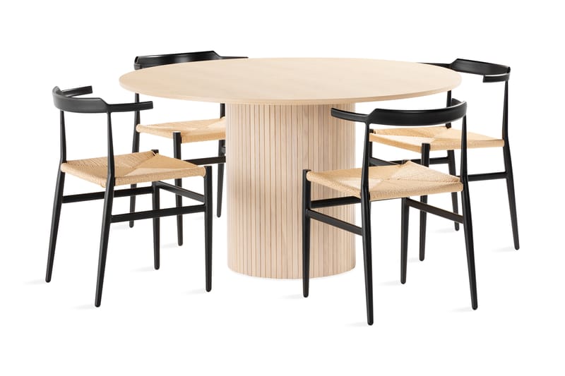 Kopparbo Spisebordssæt 130 cm Rund inkl 4 Brixton Stole - Beige/Sort - Møbler - Borde - Spisebord og køkkenbord