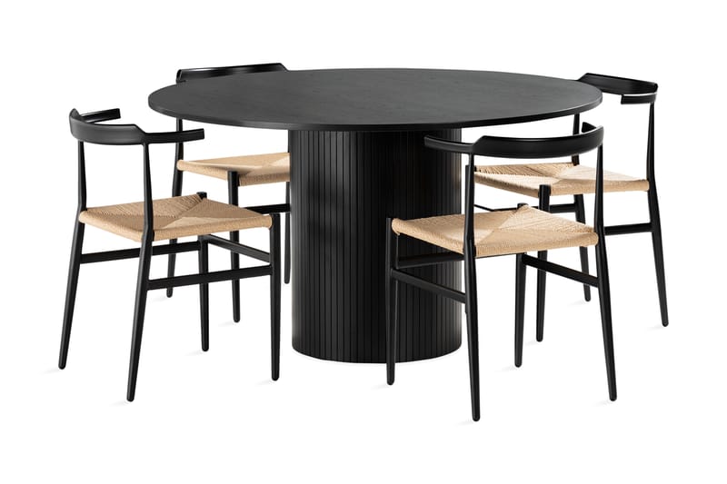Kopparbo Spisebordssæt 130 cm Rund inkl 4 Brixton stole - Sort / sort - Møbler - Borde - Spisebord og køkkenbord