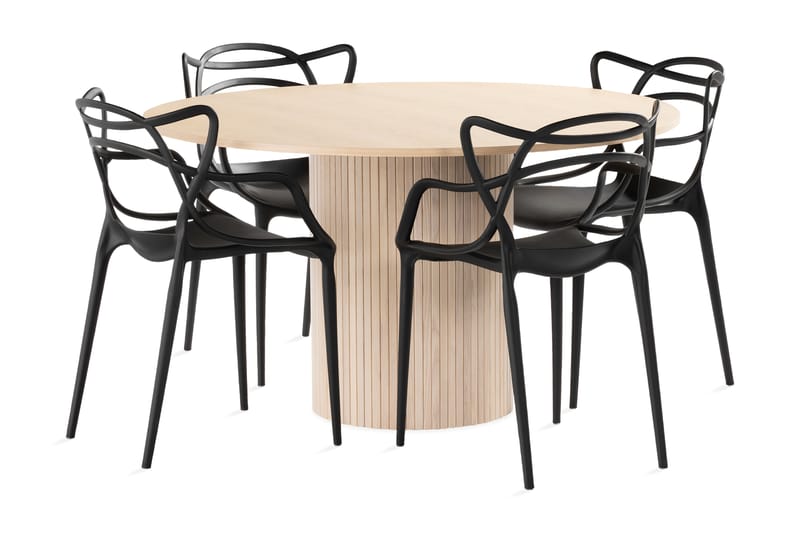 Kopparbo Spisebordssæt 130 cm Rund inkl 4 Daye Stole - Beige/Sort - Møbler - Borde - Spisebord og køkkenbord