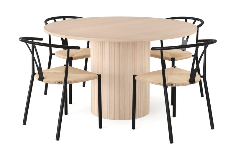 Kopparbo Spisebordssæt 130 cm Rund inkl 4 Elysia Stole - Beige / Sort - Møbler - Senge - Sengeramme & sengestel