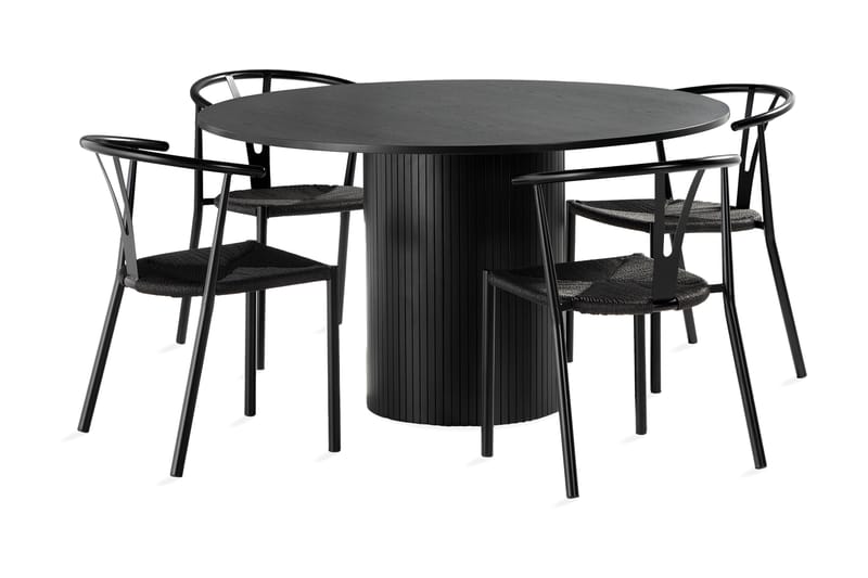 Kopparbo Spisebordssæt 130 cm Rund inkl 4 Elysia Stole - Sort / sort - Møbler - Borde - Spisebord og køkkenbord