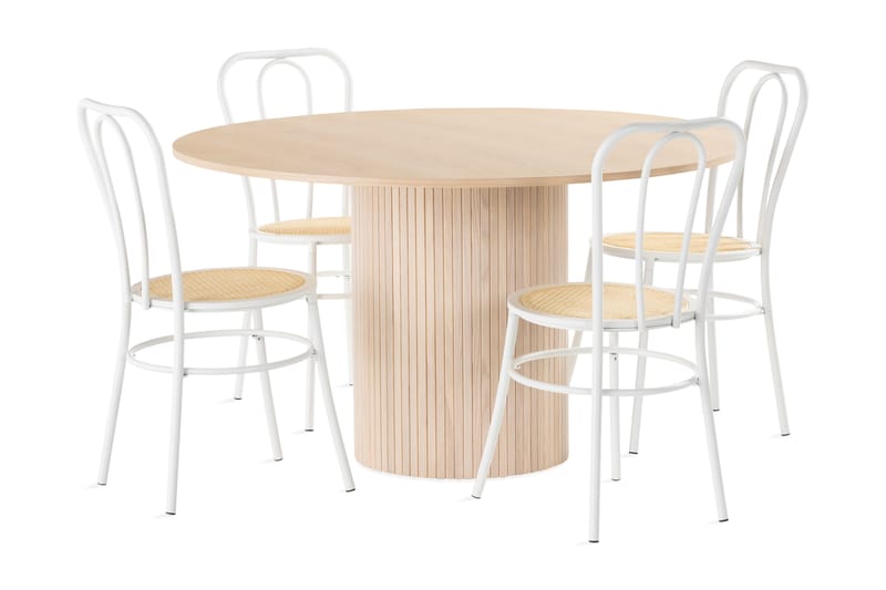 Kopparbo Spisebordssæt 130 cm Rund inkl 4 Eriksbol Stole - Beige/Beige - Møbler - Borde - Spisebord og køkkenbord