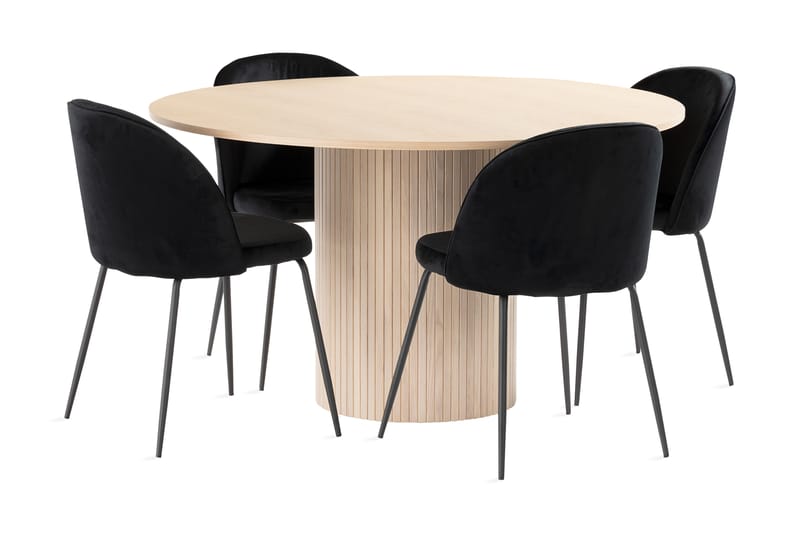 Kopparbo Spisebordssæt 130 cm Rund inkl 4 Felipe Stole - Beige/Sort - Møbler - Borde - Spisebord og køkkenbord