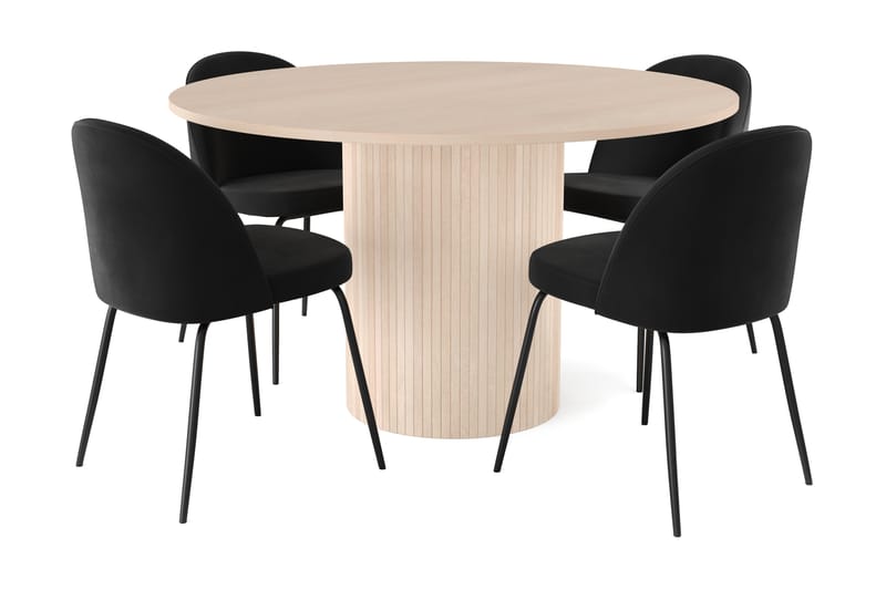 Kopparbo Spisebordssæt 130 cm Rund inkl 4 Felipe Stole - Beige/Sort - Møbler - Borde - Spisebord og køkkenbord
