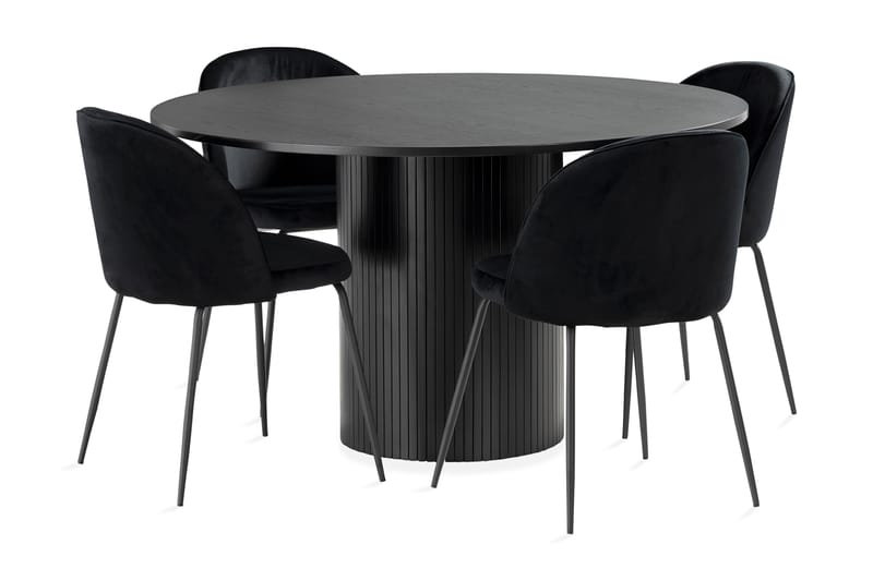 Kopparbo Spisebordssæt 130 cm Rund inkl 4 Felipe Stole - Sort / sort - Møbler - Borde - Spisebord og køkkenbord