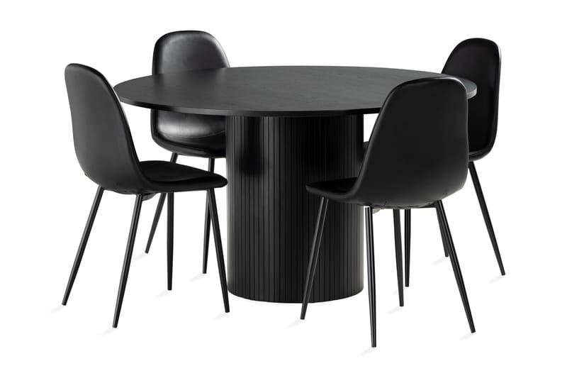 Kopparbo Spisebordssæt 130 cm Rund inkl 4 Nibe Stole - Sort / sort - Møbler - Borde - Spisebordssæt