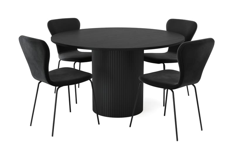 Kopparbo Spisebordssæt 130 cm Rund inkl 4 Perco Stole - Beige/Sort - Møbler - Borde - Spisebord og køkkenbord