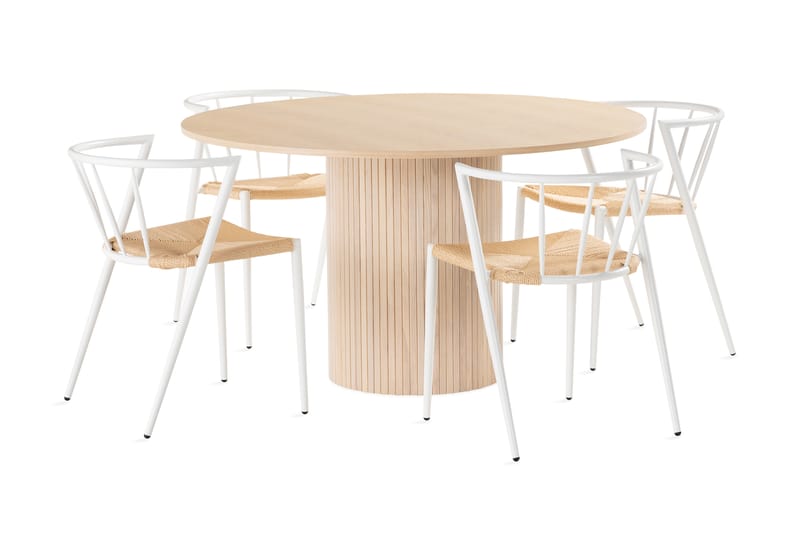 Kopparbo Spisebordssæt 130 cm Rund inkl 4 Winston Stole - Beige/Hvid - Møbler - Borde - Spisebord og køkkenbord