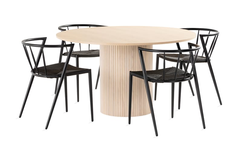 Kopparbo Spisebordssæt 130 cm Rund inkl 4 Winston Stole - Beige/Sort - Møbler - Borde - Spisebord og køkkenbord