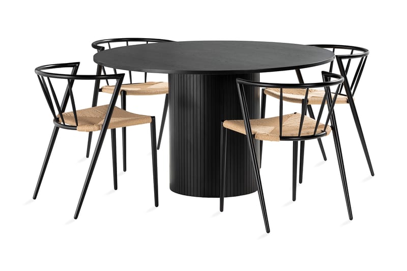 Kopparbo Spisebordssæt 130 cm Rund inkl 4 Winston Stole - Sort / sort - Møbler - Borde - Spisebord og køkkenbord