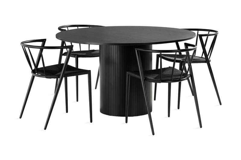 Kopparbo Spisebordssæt 130 cm Rund inkl 4 Winston Stole - Sort/Sort - Møbler - Borde - Spisebordssæt