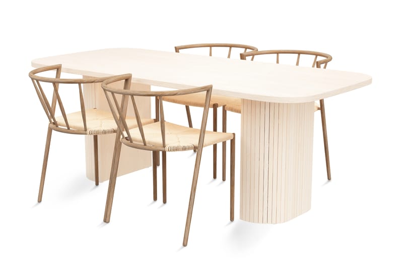 Kopparbo Spisebordssæt 200 cm inkl 4 Winston Stole - Hvid/Brun - Møbler - Borde - Spisebord og køkkenbord