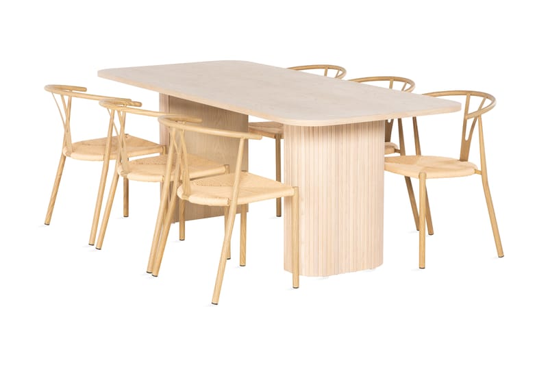Kopparbo Spisebordssæt 200 cm inkl 6 Elysia Stole - Hvid/Brun - Møbler - Borde - Spisebordssæt